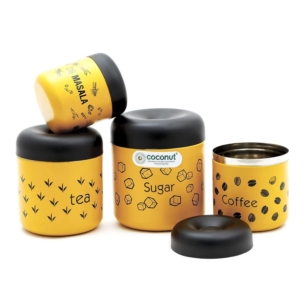 Stainless Steel Canister Set:  Tea/ Coffee/ Sugar/ Masala
