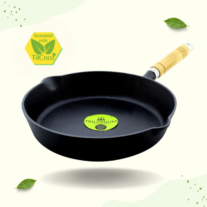 Trilonium Cast Iron Fry Pan Wooden handle