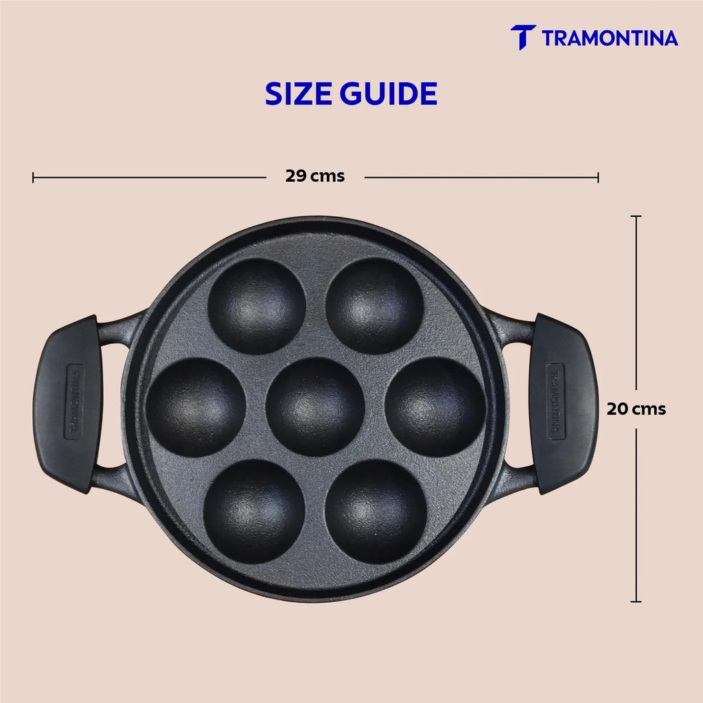 Tramontina Cast Iron Paniyarakkal + Glass Lid