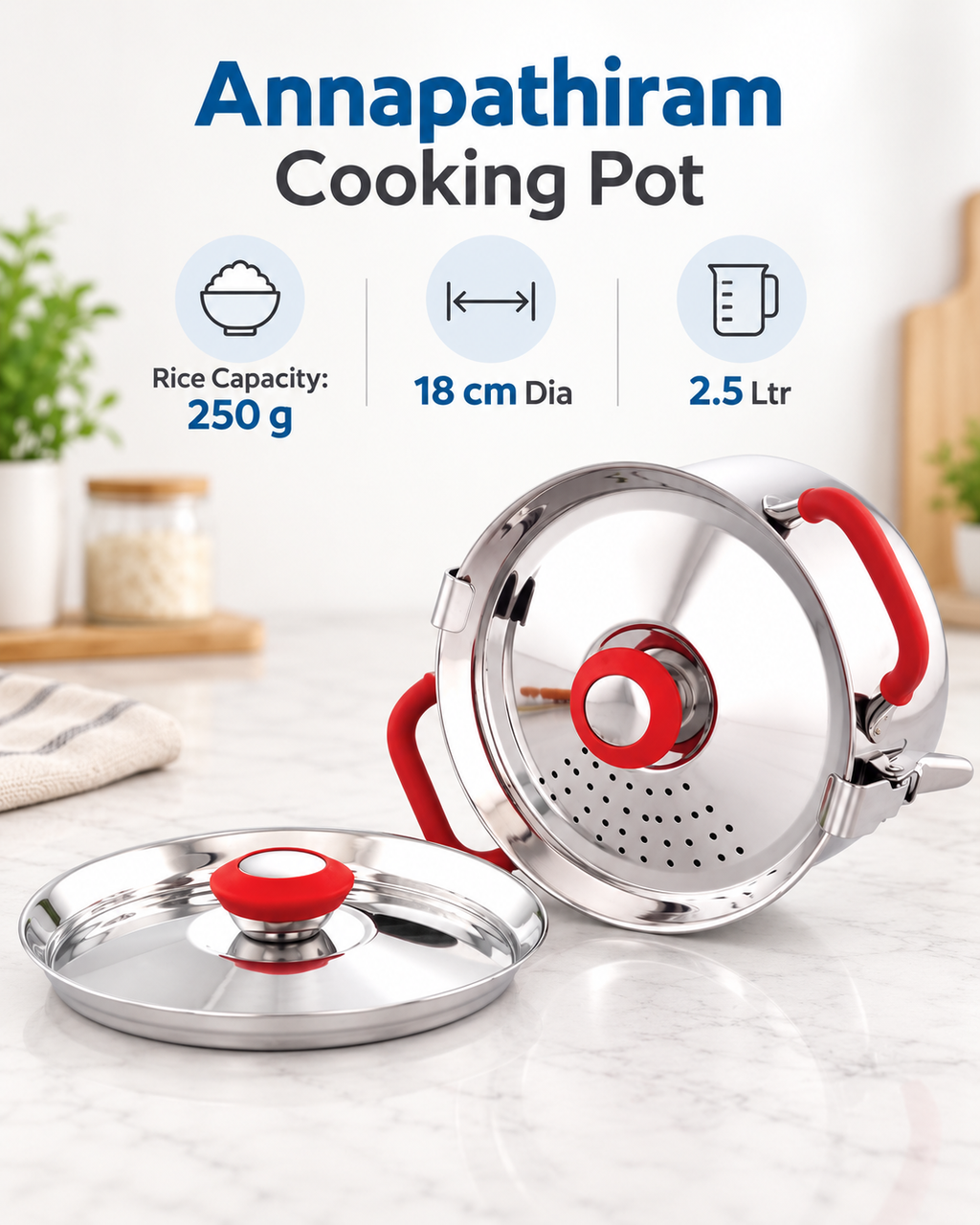 Rice Strainer + Dual lid  (Upgraded version)