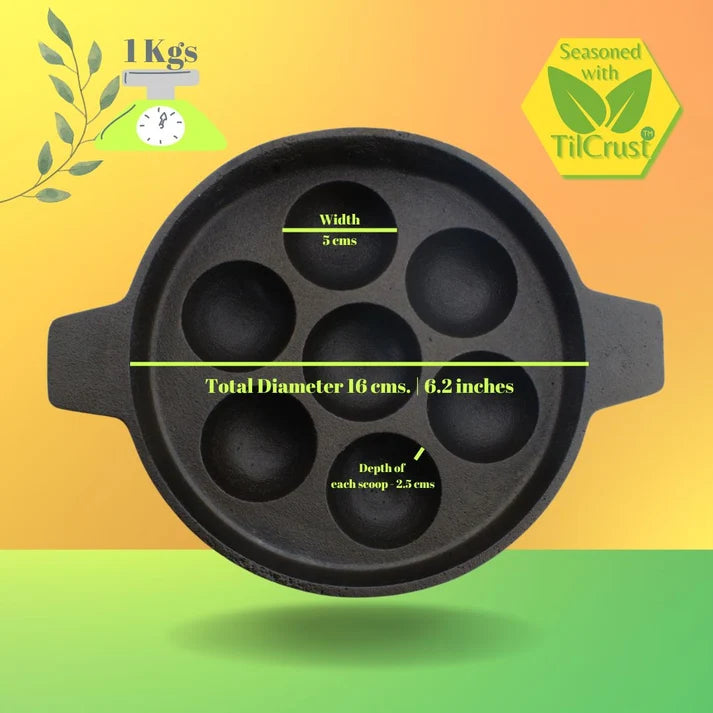 Trilonium Cast Iron Paniyaram Pan 7pits Round