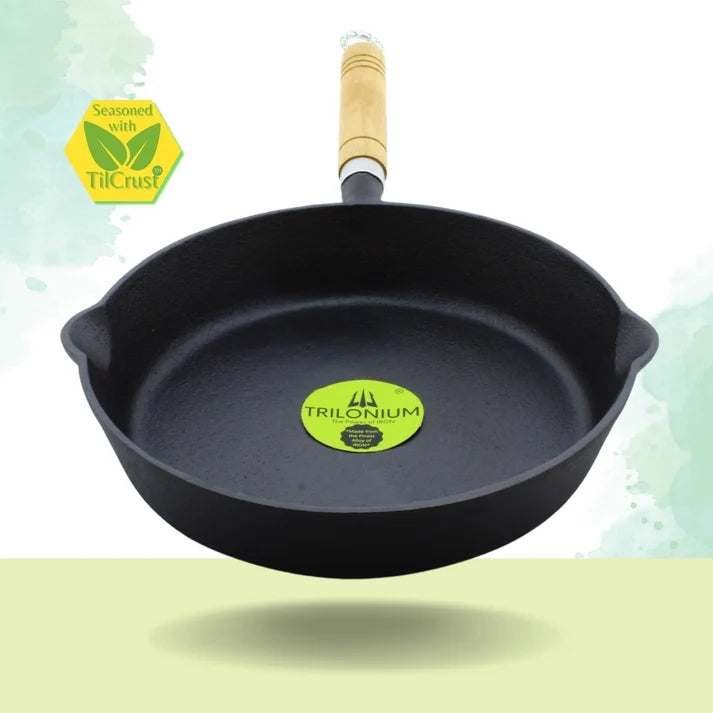 Trilonium Cast Iron Fry Pan Wooden handle