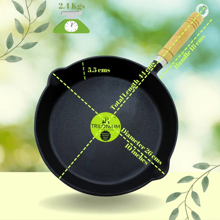 Trilonium Cast Iron Fry Pan Wooden handle