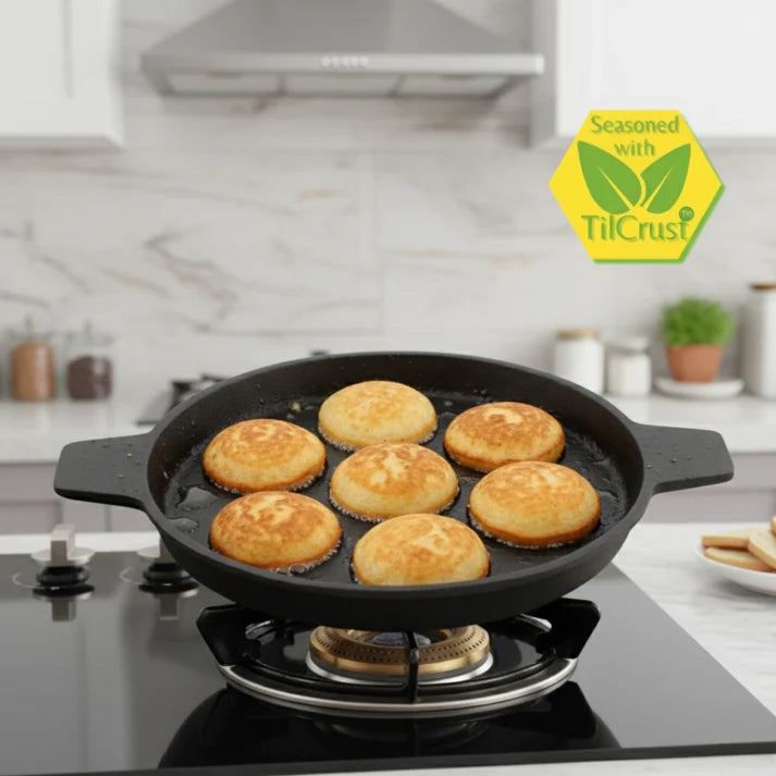 Trilonium Cast Iron Paniyaram Pan 7pits Round