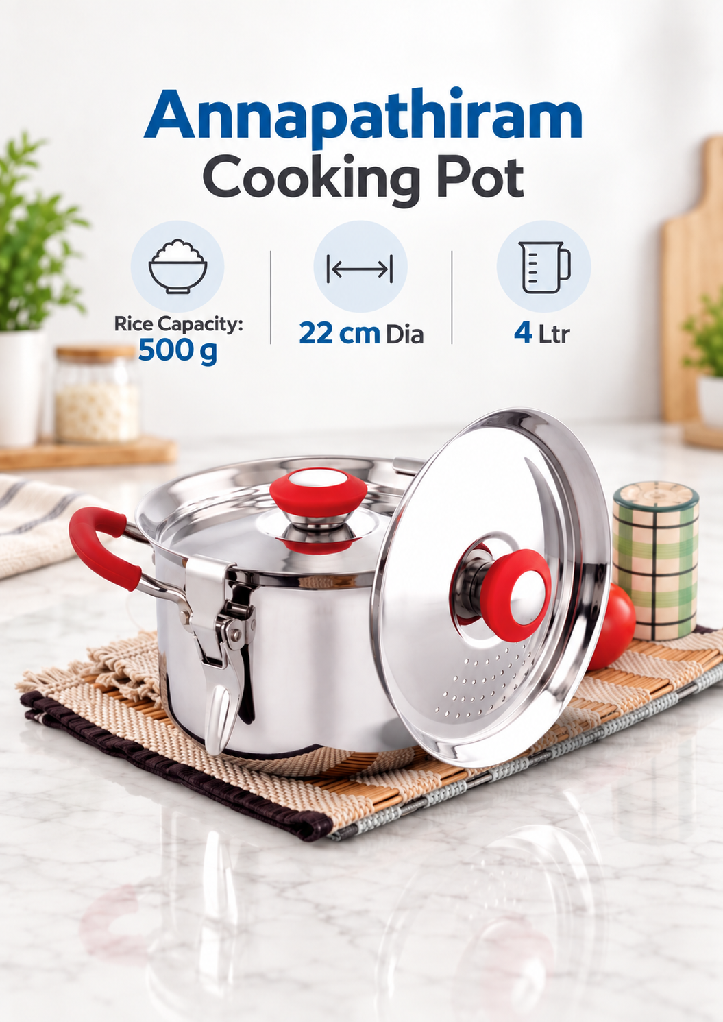 Rice Strainer + Dual lid  (Upgraded version)