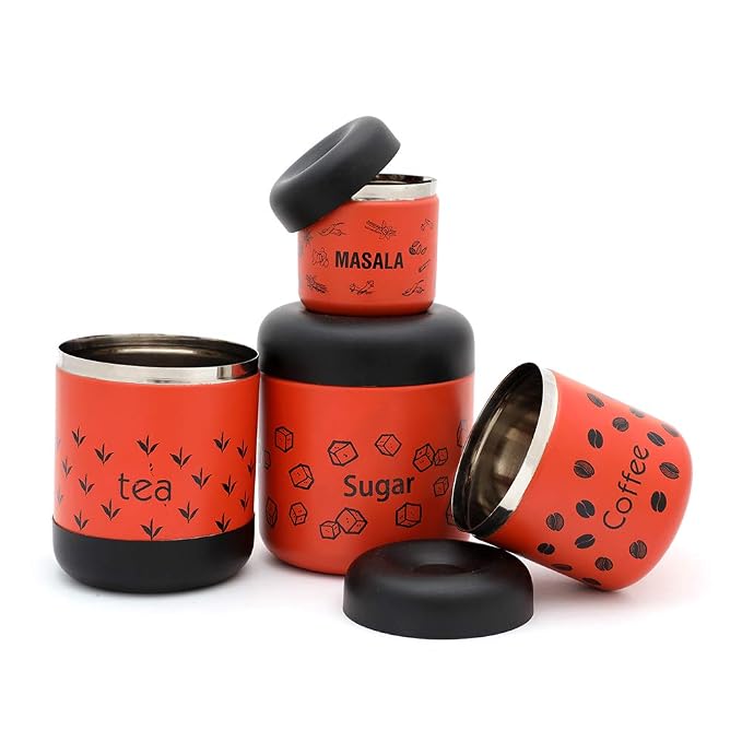 Stainless Steel Canister Set:  Tea/ Coffee/ Sugar/ Masala
