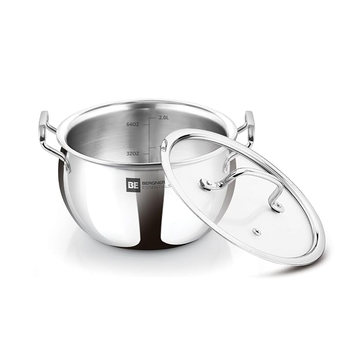 Triply Belly Shaped Rice Handi + Glass Lid