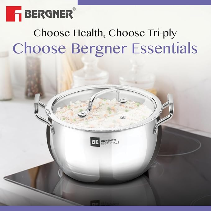 Triply Belly Shaped Rice Handi + Glass Lid