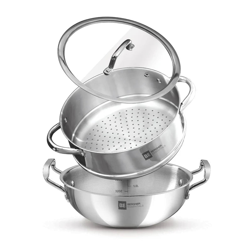 Bergner Essential Triply Multi Kadai  With Steamer G.Lid