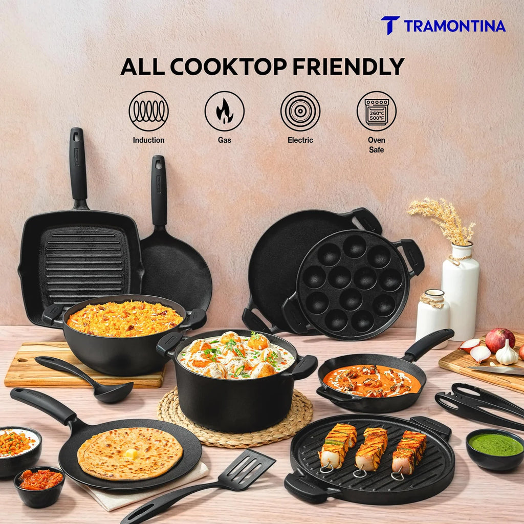 Tramontina Cast Iron Paniyarakkal + Glass Lid