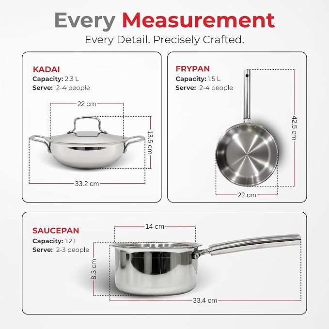 Vinod 3pcs Triply Grandior Cookware Set