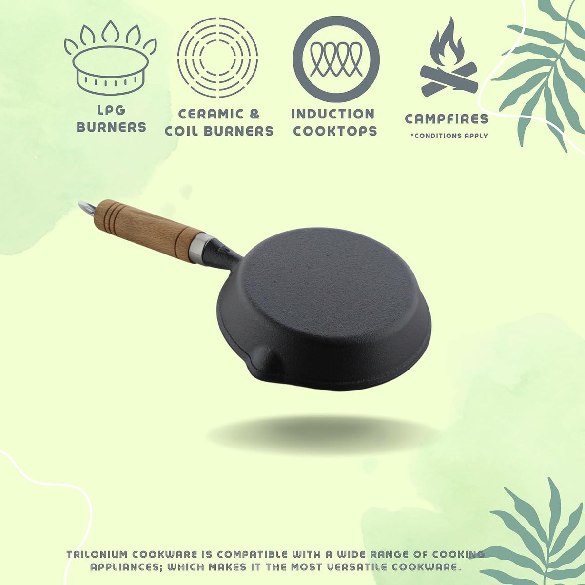 Trilonium Cast Iron Fry Pan Wooden handle