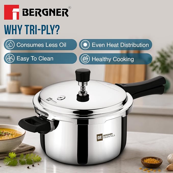2L+3L Bergner Triply Cooker Combo (1 common cooker lid)