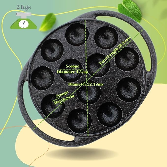 Trilonium  Cast Iron Infinity Paniyarakkal 12pits + Glass Lid