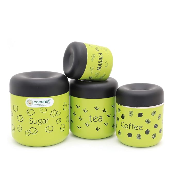 Stainless Steel Canister Set:  Tea/ Coffee/ Sugar/ Masala