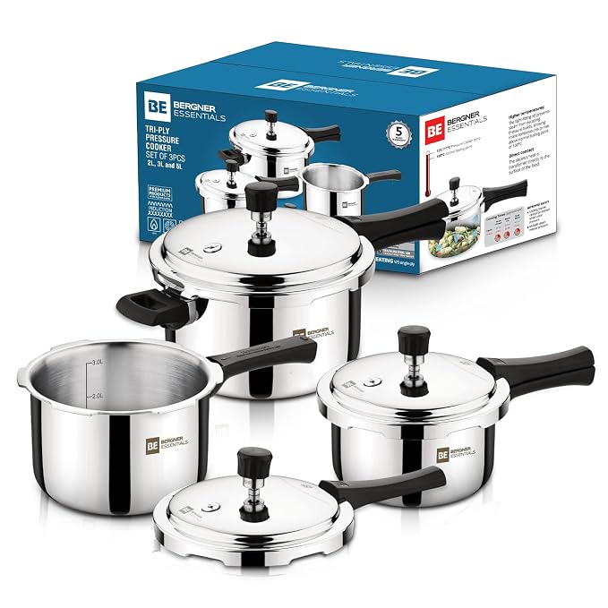 2L+3L+5L Bergner Triply Cooker Combo (3 cooker lids)