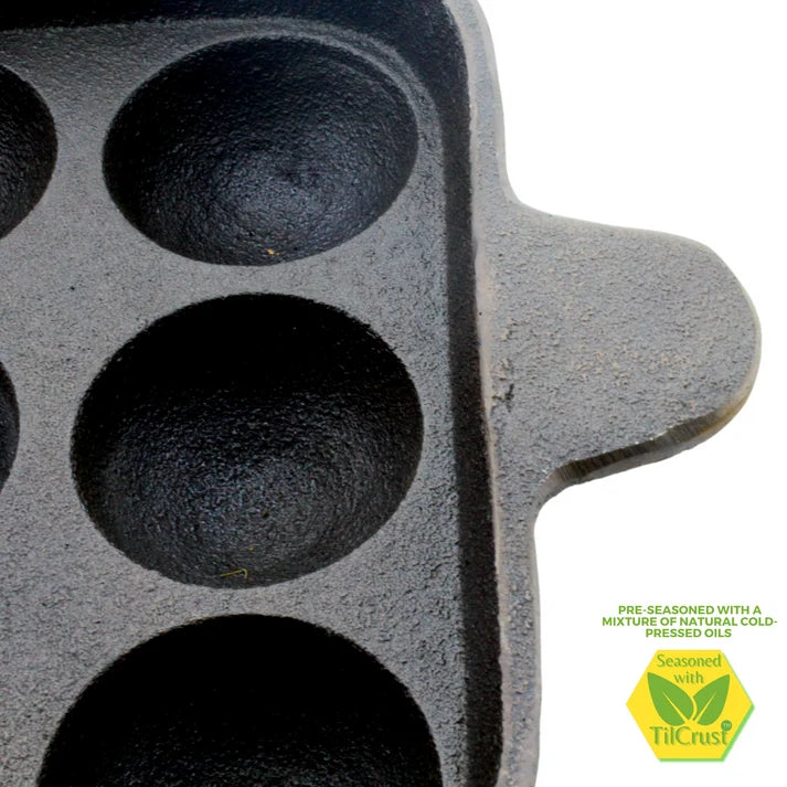 Trilonium Pre-Seasoned Cast Iron Pan (9 Pits | Square Paniyaram Pan)