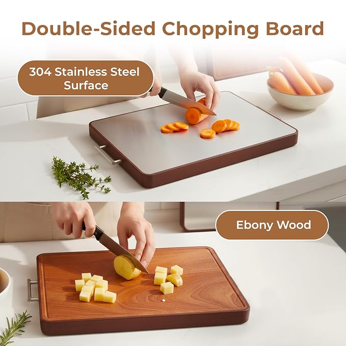 Dual Side Chopping Board - (Steel & Wood)