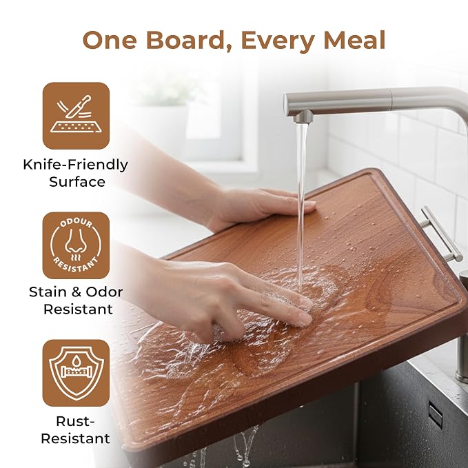 Dual Side Chopping Board - (Steel & Wood)