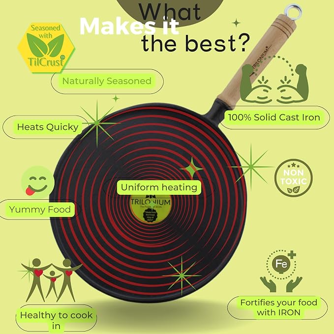 TRILONIUM Cast Iron Dosa Tawa (Triple Seasoned )