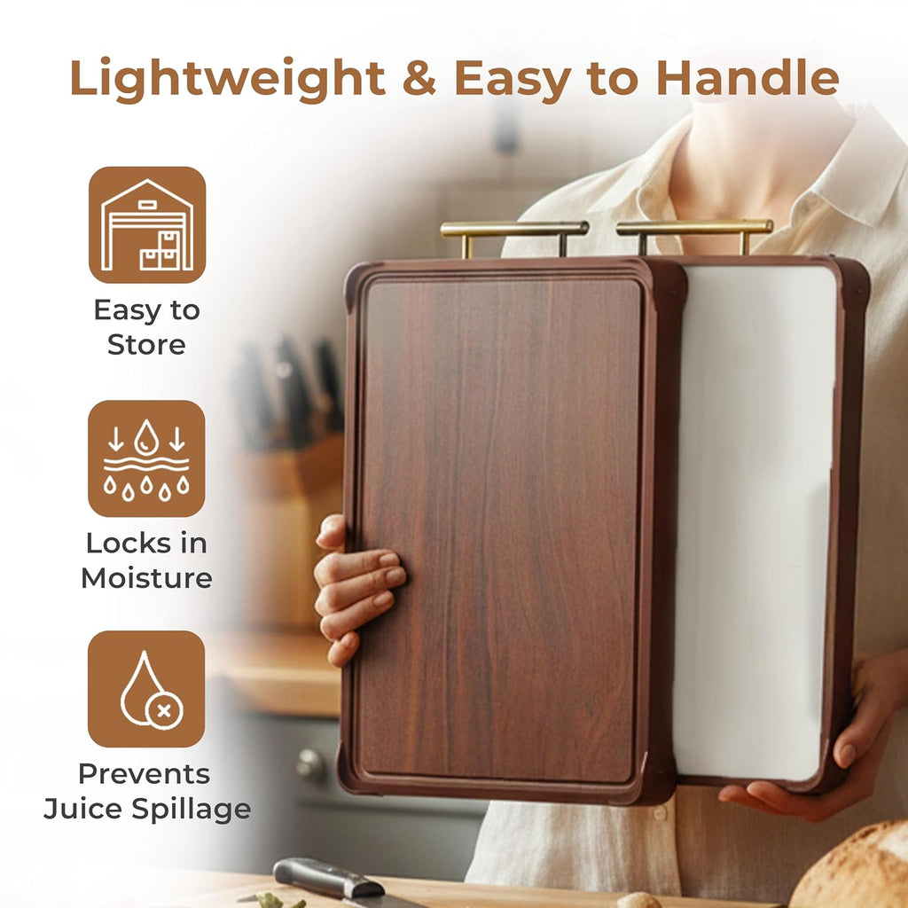 Dual Side Chopping Board - (Steel & Wood)