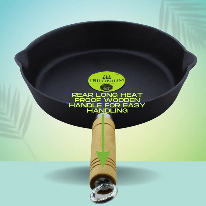 Trilonium Cast Iron Fry Pan Wooden handle