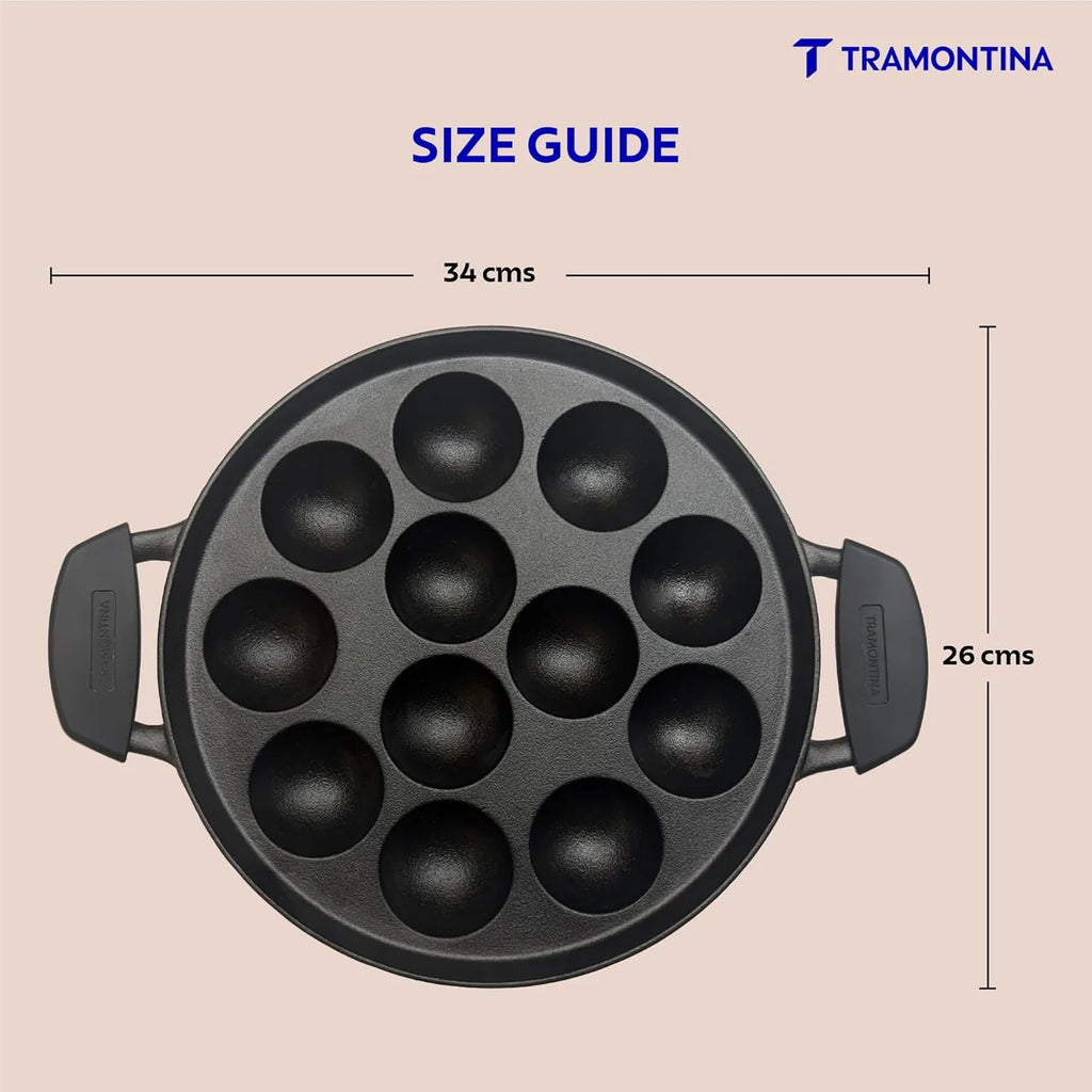 Tramontina Cast Iron Paniyarakkal + Glass Lid