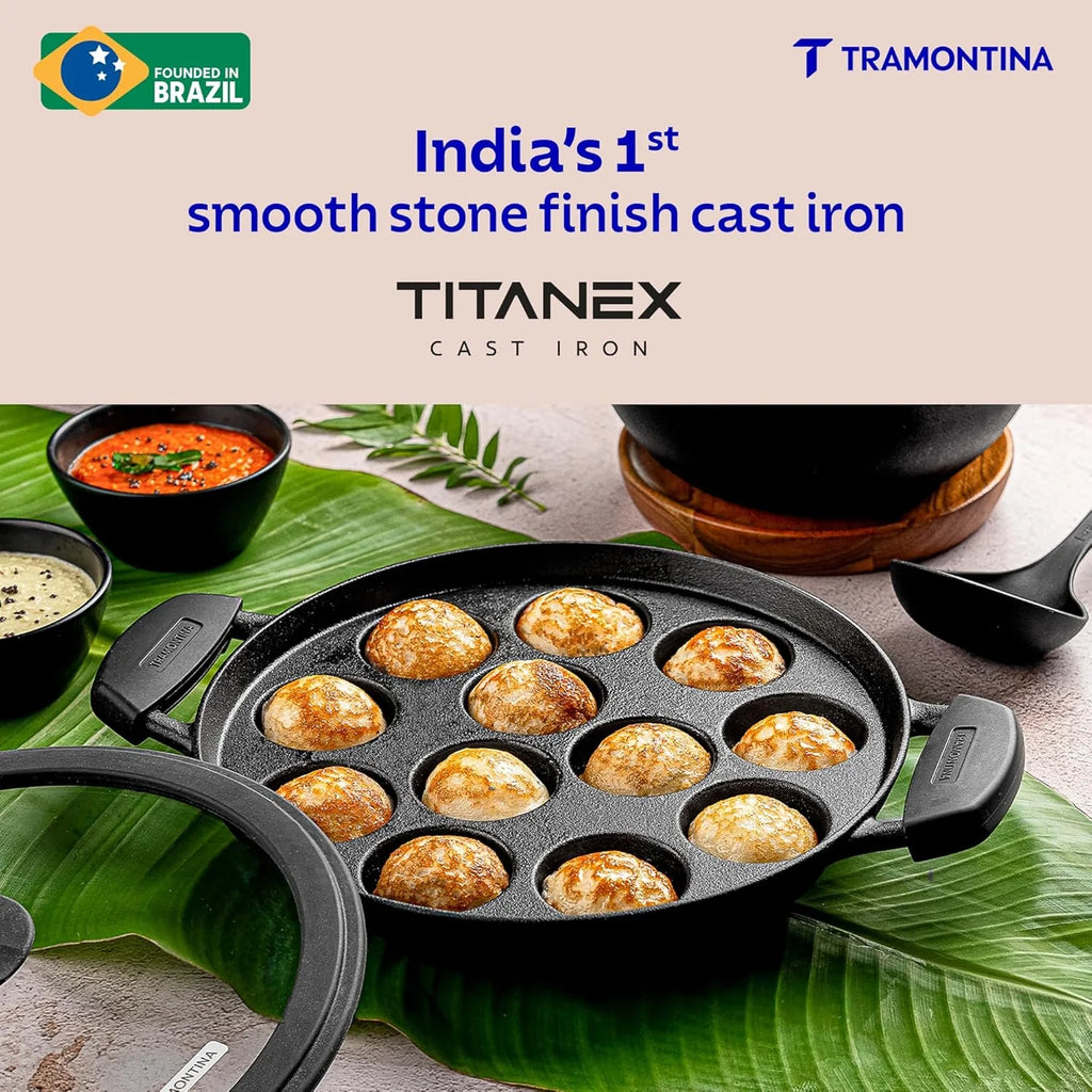 Tramontina Cast Iron Paniyarakkal + Glass Lid
