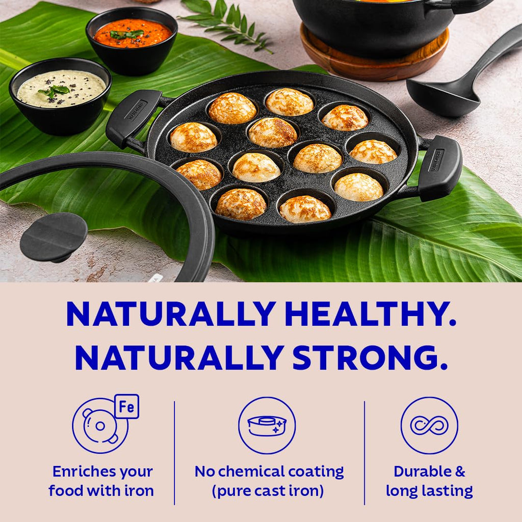 Tramontina Cast Iron Paniyarakkal + Glass Lid