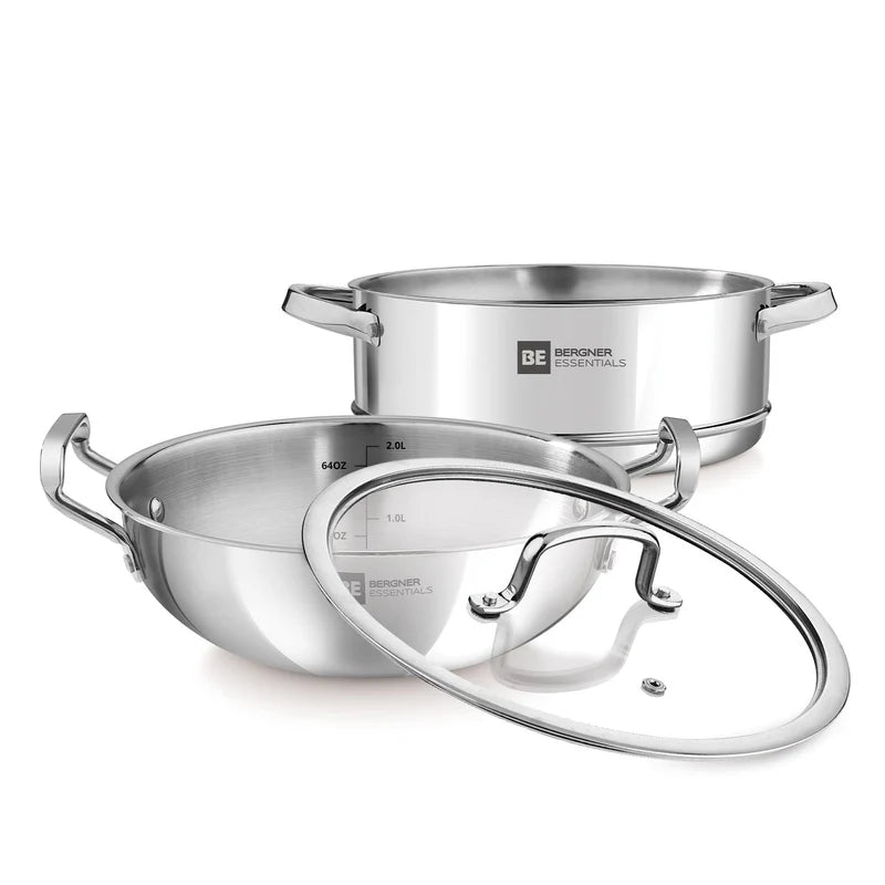 Bergner Essential Triply Multi Kadai  With Steamer G.Lid