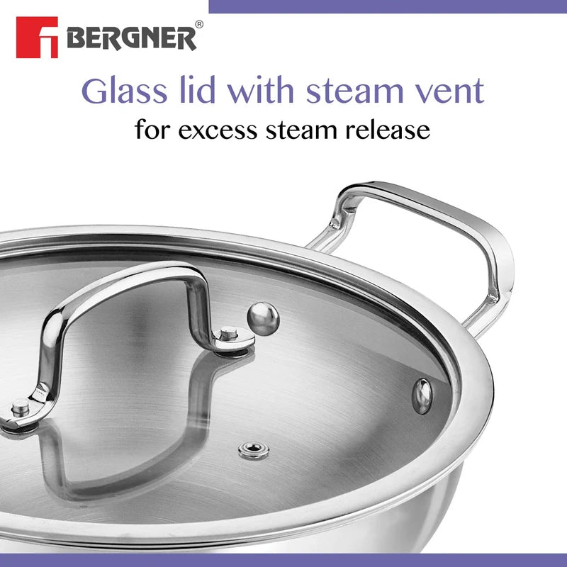 Bergner Essential Triply Multi Kadai  With Steamer G.Lid