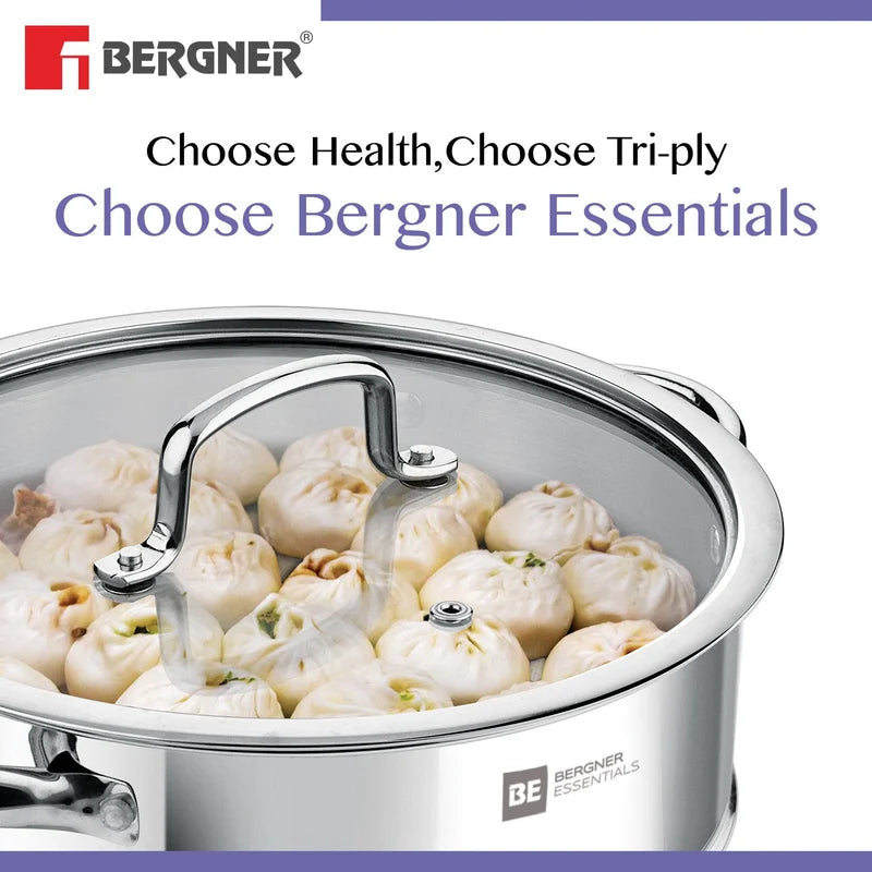 Bergner Essential Triply Multi Kadai  With Steamer G.Lid