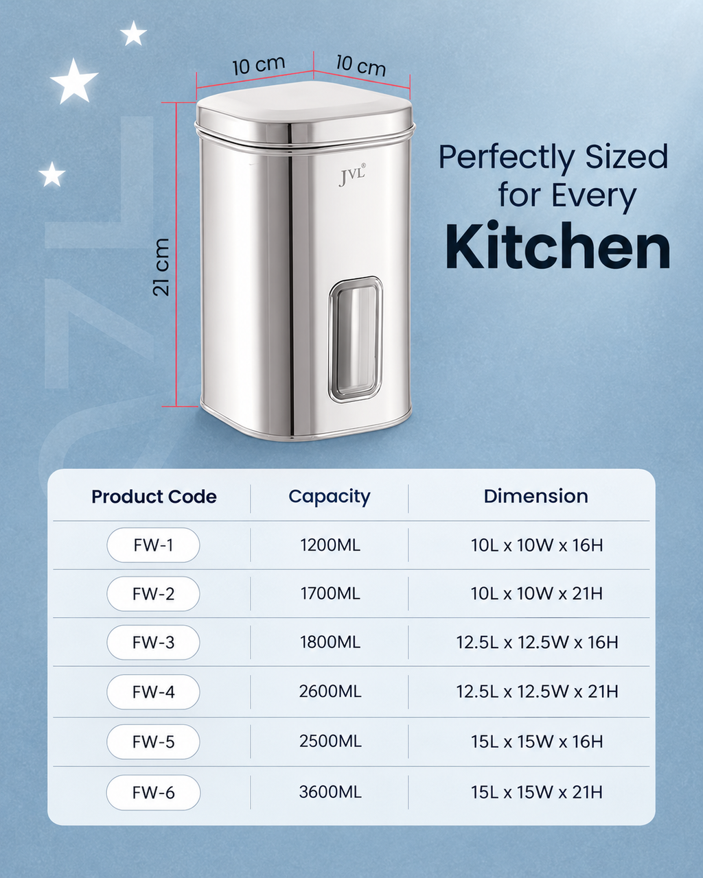 JVL - Front See-through Canisters (Square)