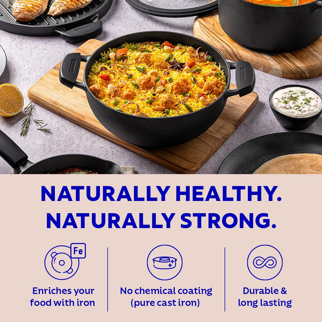 Cast Iron Deep Kadai + Glass lid