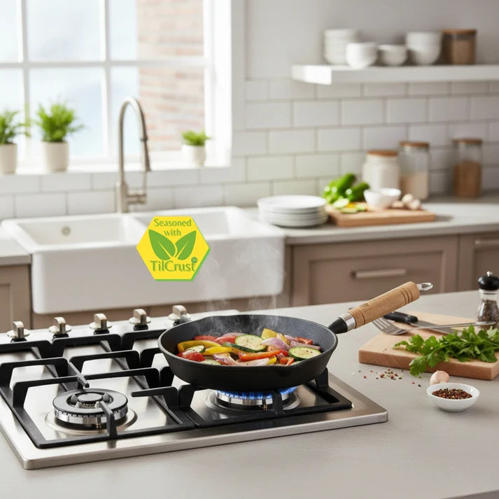 Trilonium Cast Iron Fry Pan Wooden handle