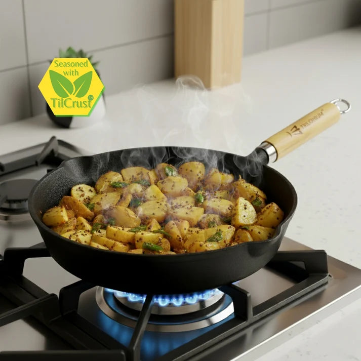 Trilonium Cast Iron Fry Pan Wooden handle