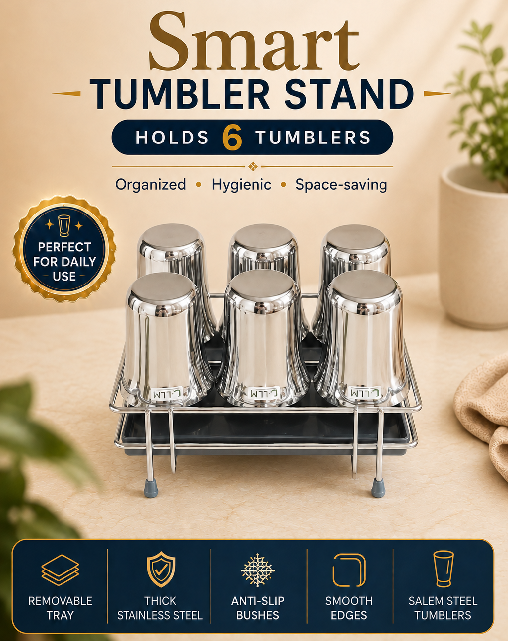 Smart Tumbler Stand with 6 Tumblers